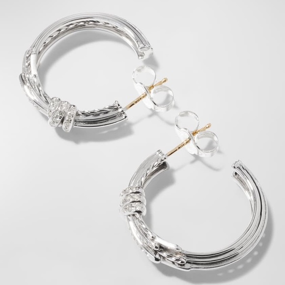 David Yurman Angelika Sterling Silver Hoop Earrings with Pavé - Picture 3 of 13